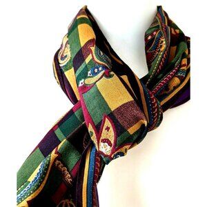 Albert Nipon Unisex Silk Scarf Rectangle Paisley Hand Rolled 52*10" Made InJapan